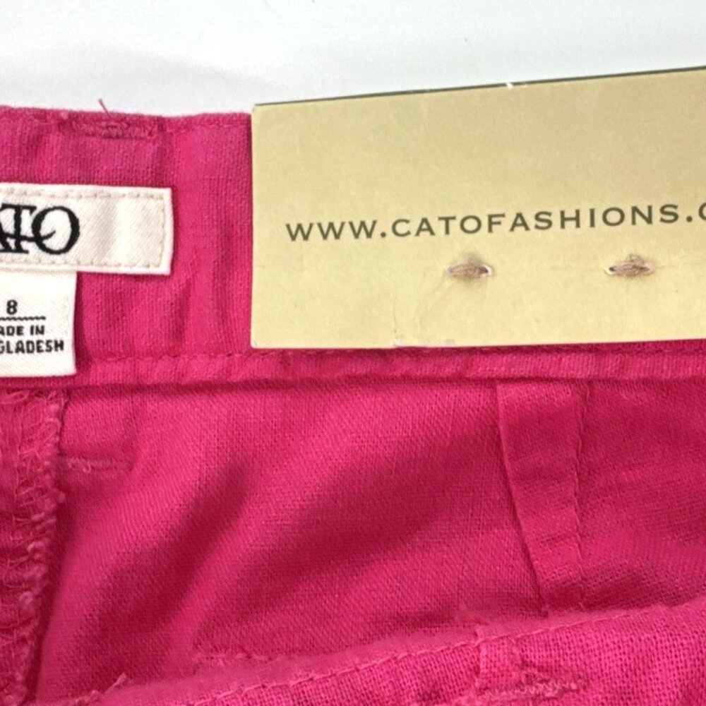 Cato Womens Capri Pants 8 Pink Linen Straight Cropped Stretch Pockets Travel NEW - Picture 3 of 9